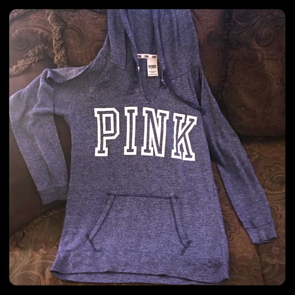 VS PINK Heathered Blue Hooded Sweatshirt - Small